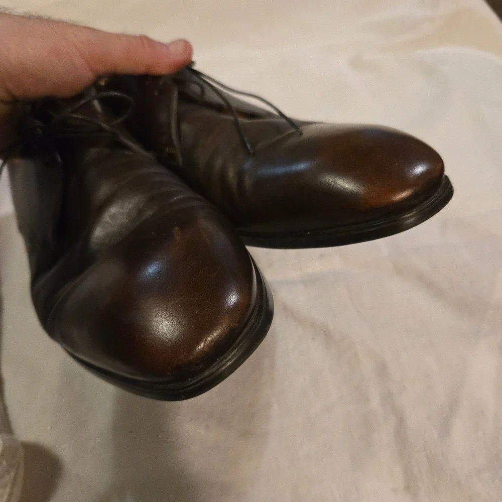 Santoni Derby 11.5 Dress Shoes Luxury Italian Mens Brown Leather Lace Up Italy